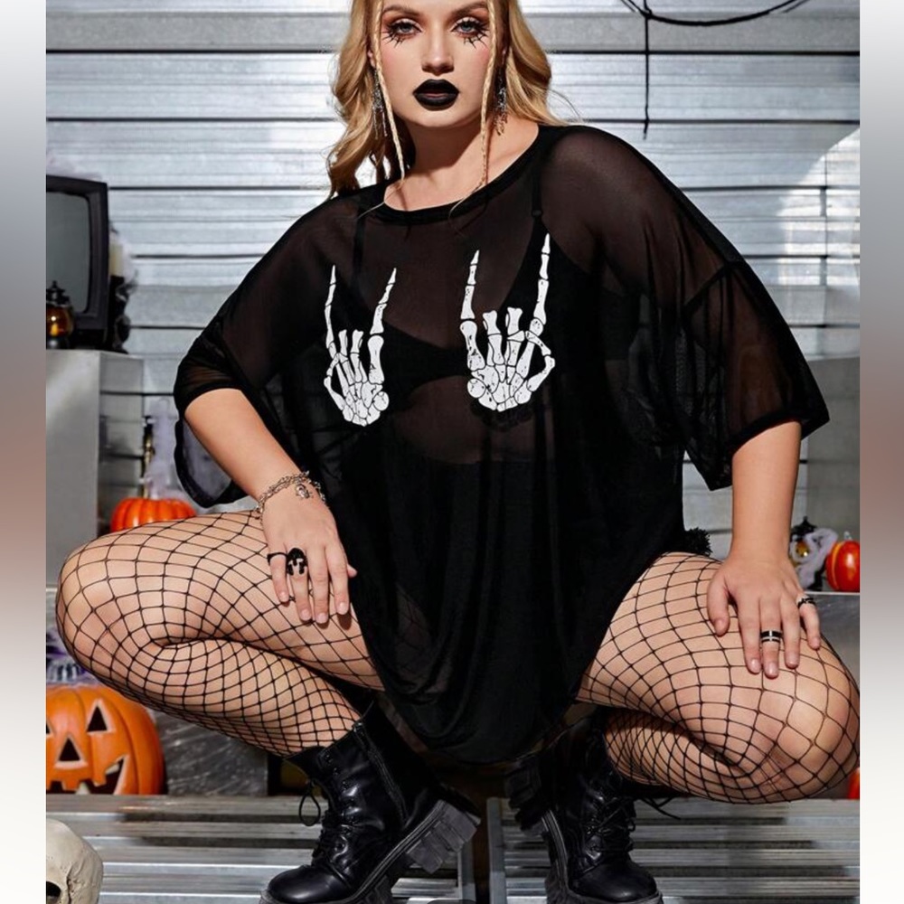 Skeleton Hand Print Sheer Top 🩻